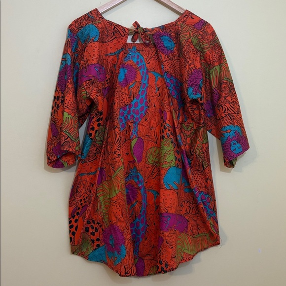 Vintage Design House Open Tie-Back Square Neck Hidden Safari Animal Top Shirt - Picture 15 of 15